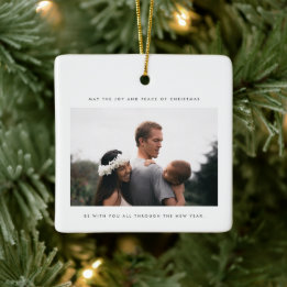 Minimalist Photo Joy and Peace of Christmas Ceramic Ornament