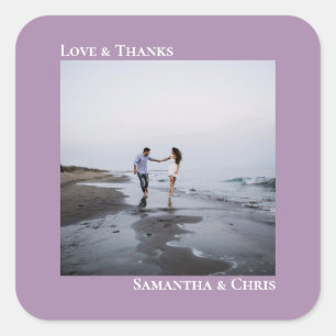 Minimalist Photo Lavender Love & Thanks Wedding Square Sticker