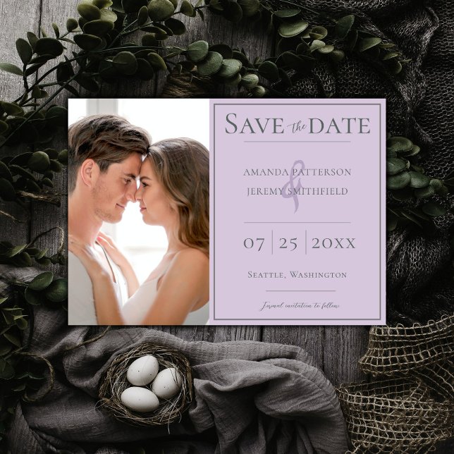 Minimalist Photo | Lavender Save the Date (Lavender Minimalist Photo Save the Date)