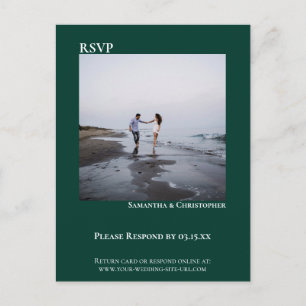 Minimalist Photo Modern Emerald Green Wedding RSVP Postcard