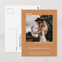 Minimalist Photo Modern Golden Tan Wedding RSVP
