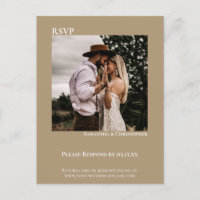 Minimalist Photo Modern Mocha Tan Wedding RSVP