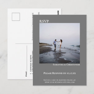 Minimalist Photo Modern Simple Grey Wedding RSVP Postcard