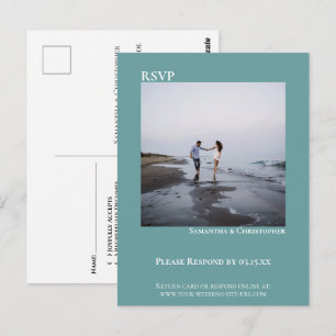 Minimalist Photo Modern Simple Teal Wedding RSVP Postcard