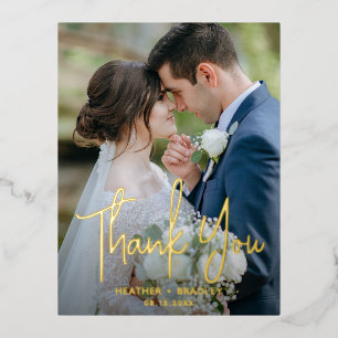Minimalist Photo Modern Thank You Foil Invitation Postcard