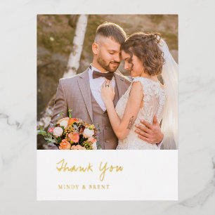 Minimalist Photo Modern Wedding Thank You Foil Invitation Postcard