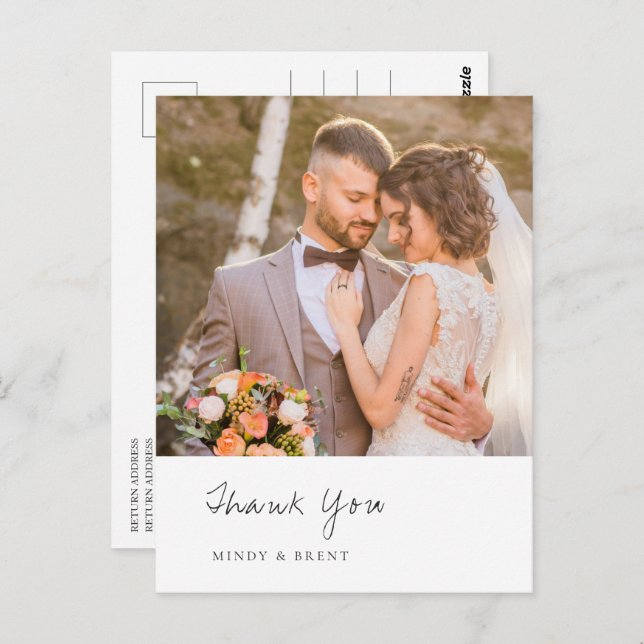 Minimalist Photo Modern Wedding Thank You Postcard (Front/Back)