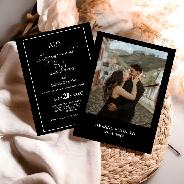 Minimalist photo Monogram Engagement Party Invitation (Creator Uploaded)