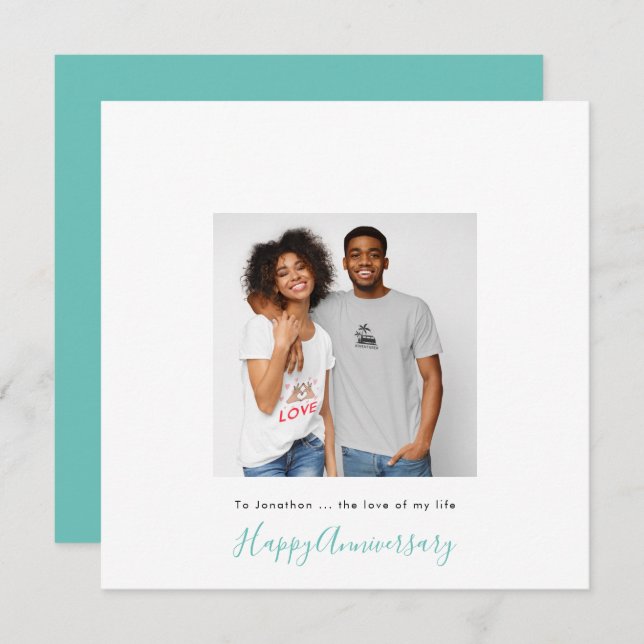 Minimalist photo Name Custom Teal Anniversary Card (Front/Back)
