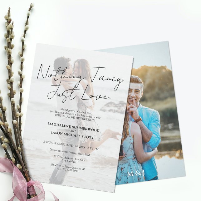 Minimalist Photo Nothing Fancy Just Love Script Invitation (Creator Uploaded)