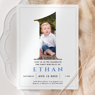 Minimalist Photo Number 1 Birthday Invitation