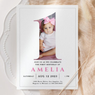 Minimalist Photo Number 1 Birthday Invitation