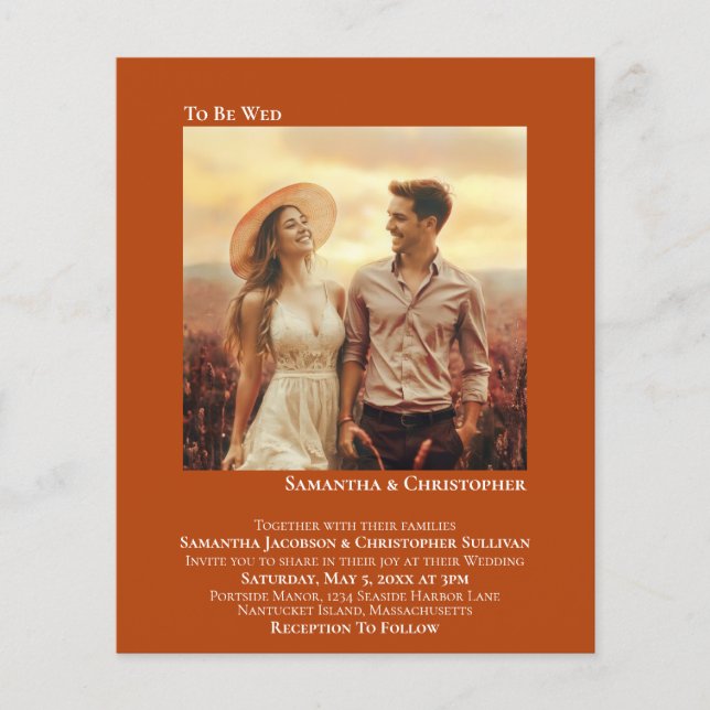 Minimalist Photo Orange BUDGET Wedding Invite (Front)