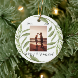 Minimalist Photo Ornament Merry & Married Ornament