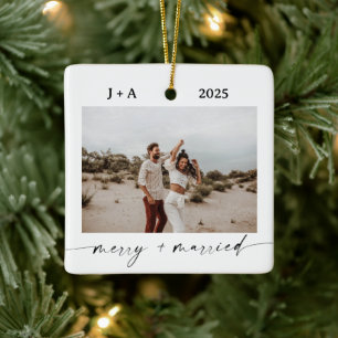 Minimalist Photo Ornament   Merry & Married Photo
