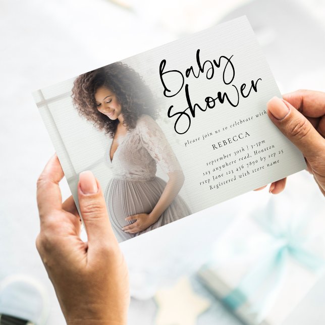 Minimalist photo overlay baby shower invitation (Creator Uploaded)