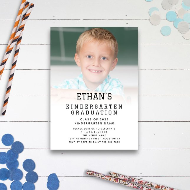Minimalist Photo Overlay Kindergarten Graduation  Invitation (main view)