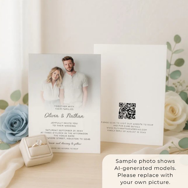 Minimalist photo Overlay QR Code Wedding Invitation (Creator Uploaded)