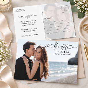 Minimalist Photo Overlay Save the Date Wedding Announcement Postcard