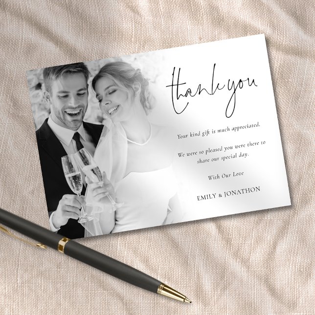 Minimalist Photo Overlay Script Wedding Thank You Card (Creator Uploaded)