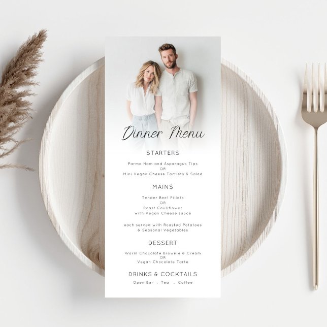 Minimalist Photo Overlay Wedding Menu Card (Creator Uploaded)