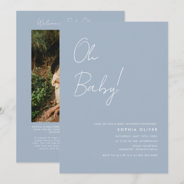 Minimalist Photo QR Code Baby Shower Invitation (Front/Back)