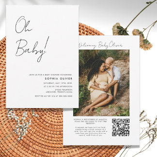 Minimalist Photo QR Code Baby Shower Invitation