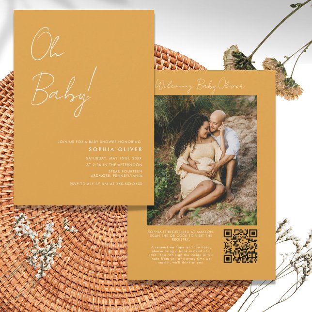 Minimalist Photo QR Code Baby Shower Invitation (Creator Uploaded)