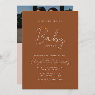Minimalist Photo QR Code Boho Baby Shower Invitation