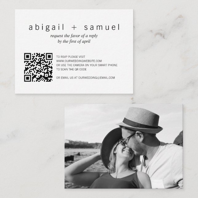 Minimalist Photo QR Code Wedding Mini RSVP Card (Front/Back)