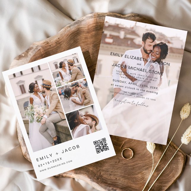 Minimalist Photo QR code White Wedding Invitation (Creator Uploaded)