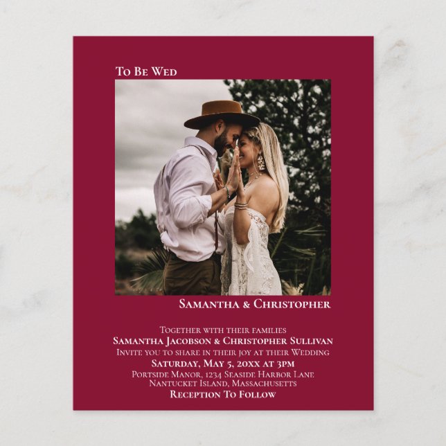 Minimalist Photo Red BUDGET Wedding Invite (Front)
