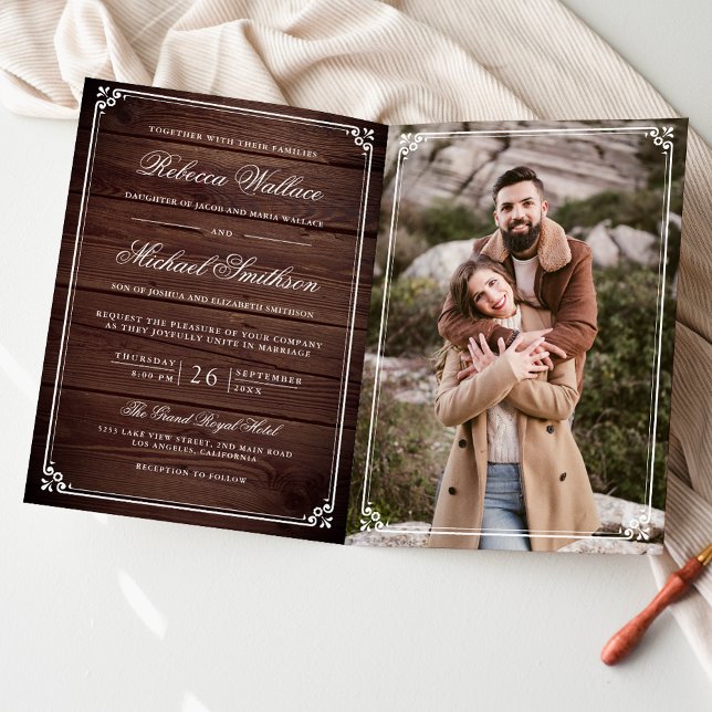 Minimalist Photo Rustic Barn Wood QR Code Wedding Invitation (Creator Uploaded)