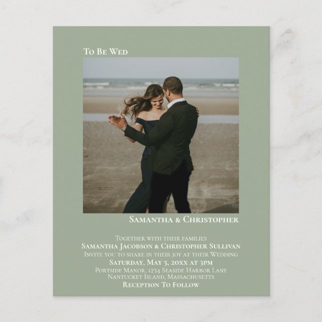 Minimalist Photo Sage BUDGET Wedding Invitation (Front)