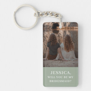Minimalist Photo Sage Green Bridesmaid Proposal Key Ring