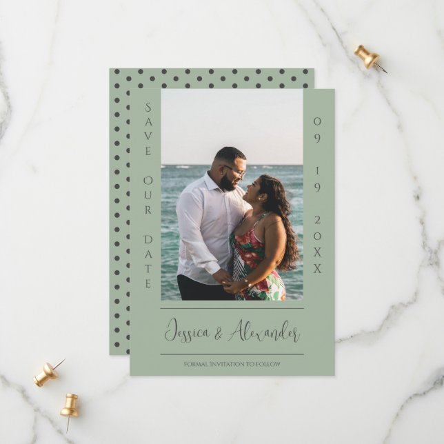 Minimalist Photo | Sage Green Save The Date (Front/Back In Situ)