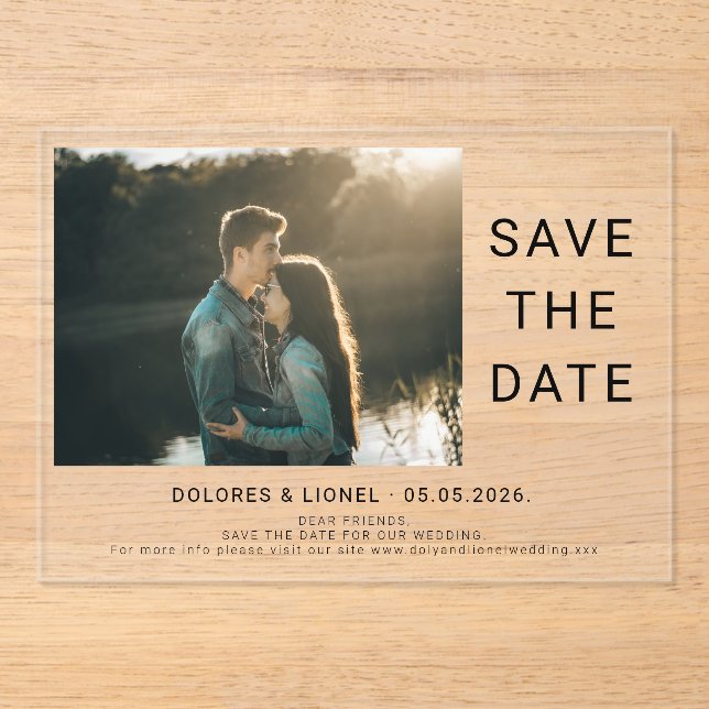 Minimalist Photo Save the Date Acrylic Invitations (Front)