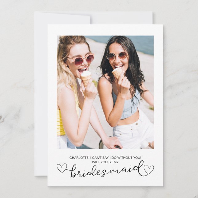 Minimalist Photo Script Bridesmaid Proposal Card (Front)