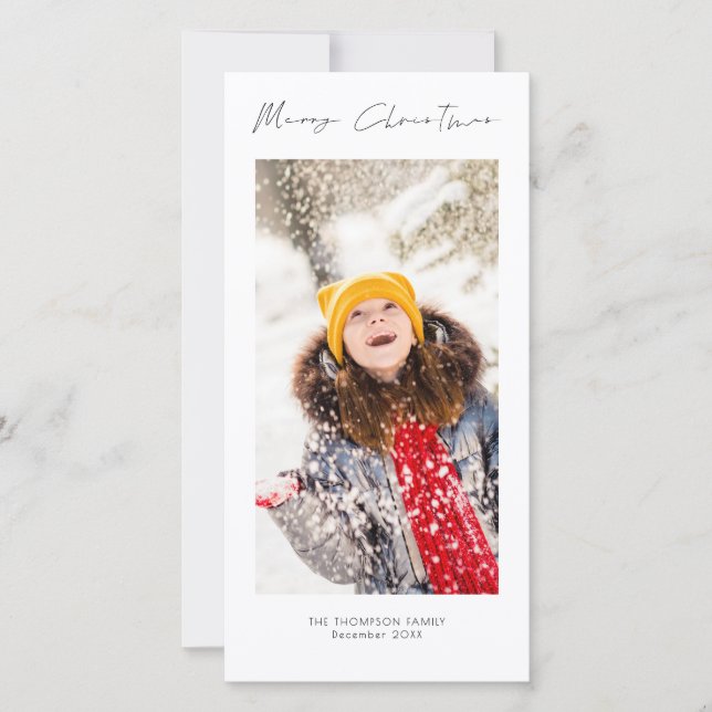 Minimalist Photo Script Merry Christmas Holiday Card (Front)