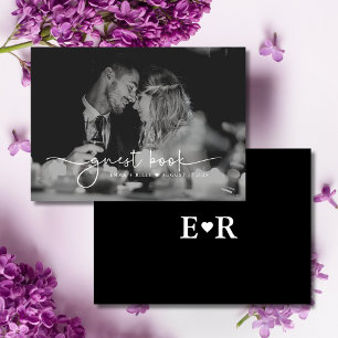 Minimalist Photo Script Monogram Wedding Black Guest Book