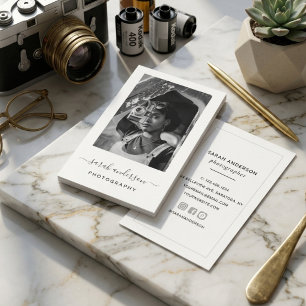 Minimalist Photo Script White Frame Business Card