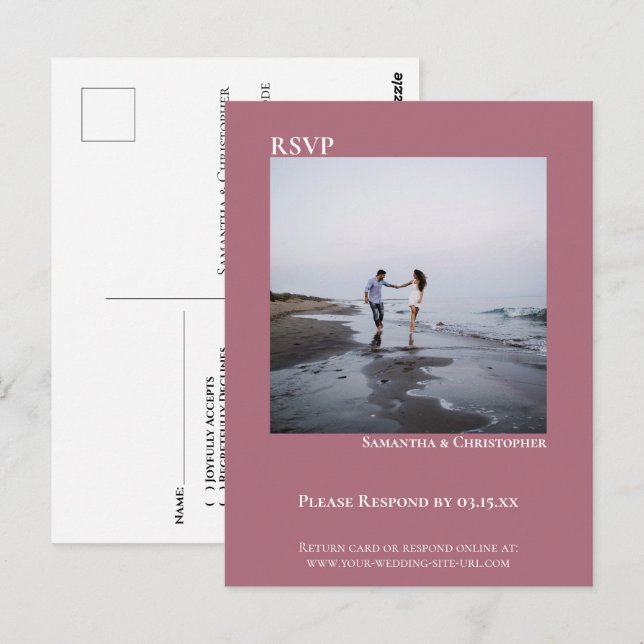 Minimalist Photo Simple Dusty Rose Wedding RSVP Postcard (Front/Back)