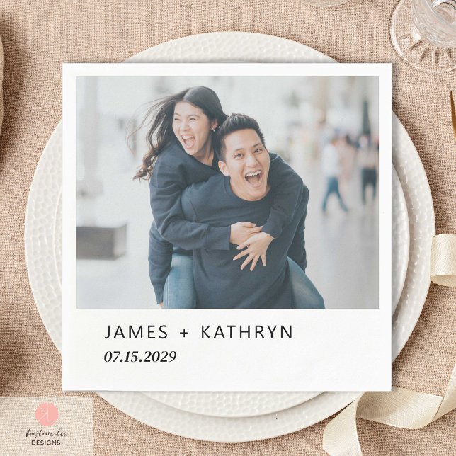 Minimalist Photo Simple Elegant Wedding Modern Napkin (Creator Uploaded)