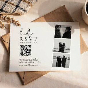 Minimalist Photo Strip QR Code Wedding RSVP Card