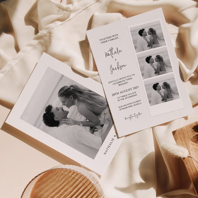 Minimalist Photo Strip Script Wedding  Invitation (Creator Uploaded)