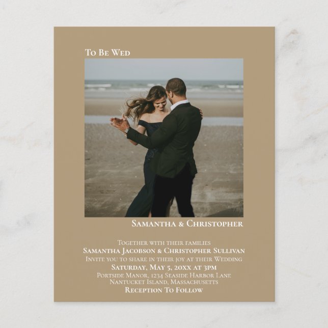 Minimalist Photo Tan BUDGET Wedding Invitation (Front)
