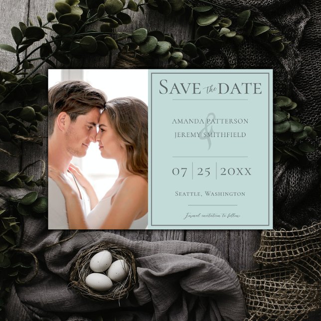 Minimalist Photo | Teal Save the Date (Teal Minimalist Photo Save the Date)