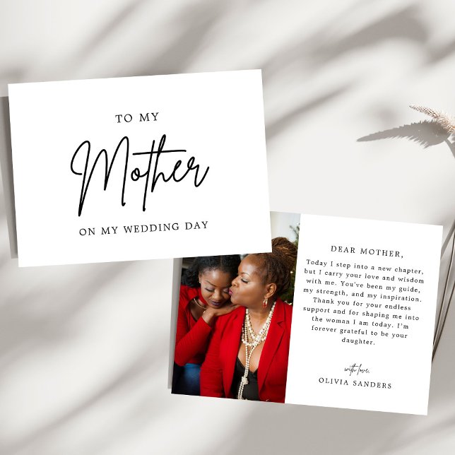 Minimalist Photo To My Mother On My Wedding Day Thank You Card (Creator Uploaded)