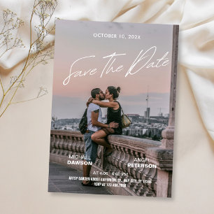 Minimalist photo wedding backpacker movie poster save the date