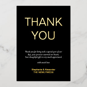 Minimalist Photo Wedding Black Thank You Real Foil
